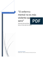 El enfermo mental no es más violento que el sano