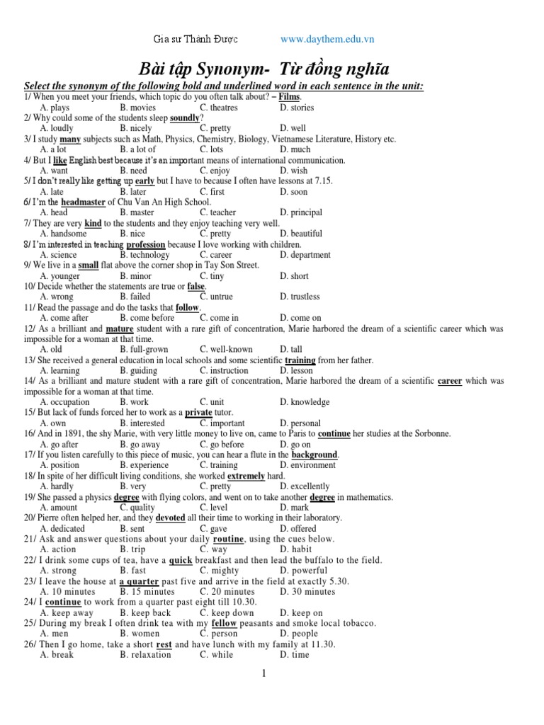 baitapvesynonymtudongnghiabaitaptudongnghia PDF