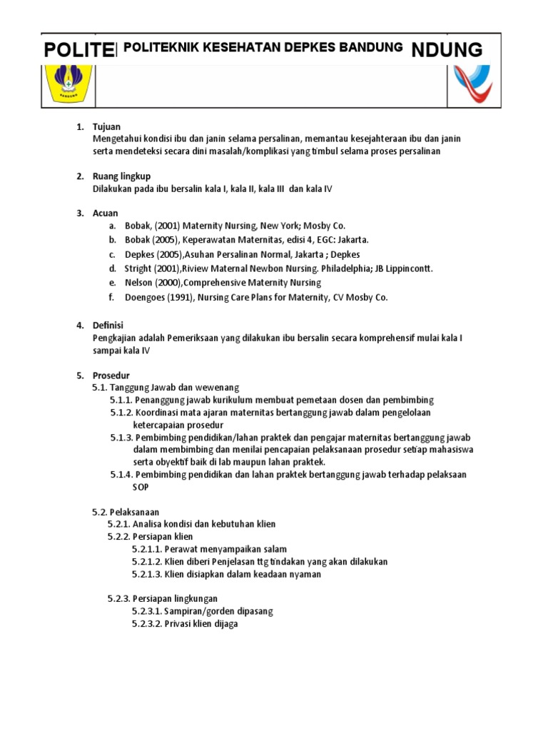 Standar Operasional Prosedur Pengkajian Intranatal Pdf