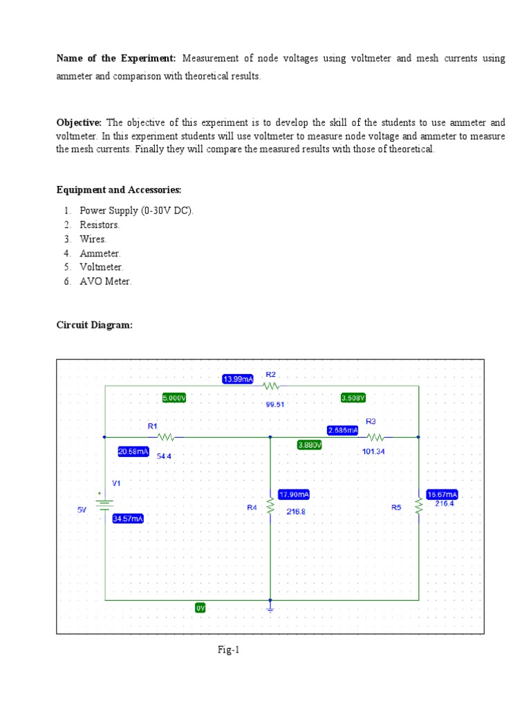 Measurement of Node Voltages Using Voltmeter and Mesh Currents Using