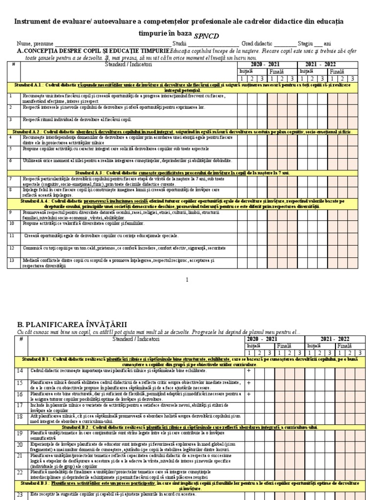 Instrument Autoevaluare Cadre Didactice | PDF