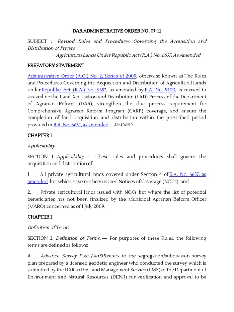 DAR A.O No.7 Series of 2011 PDF | PDF | Leasehold Estate | Lease