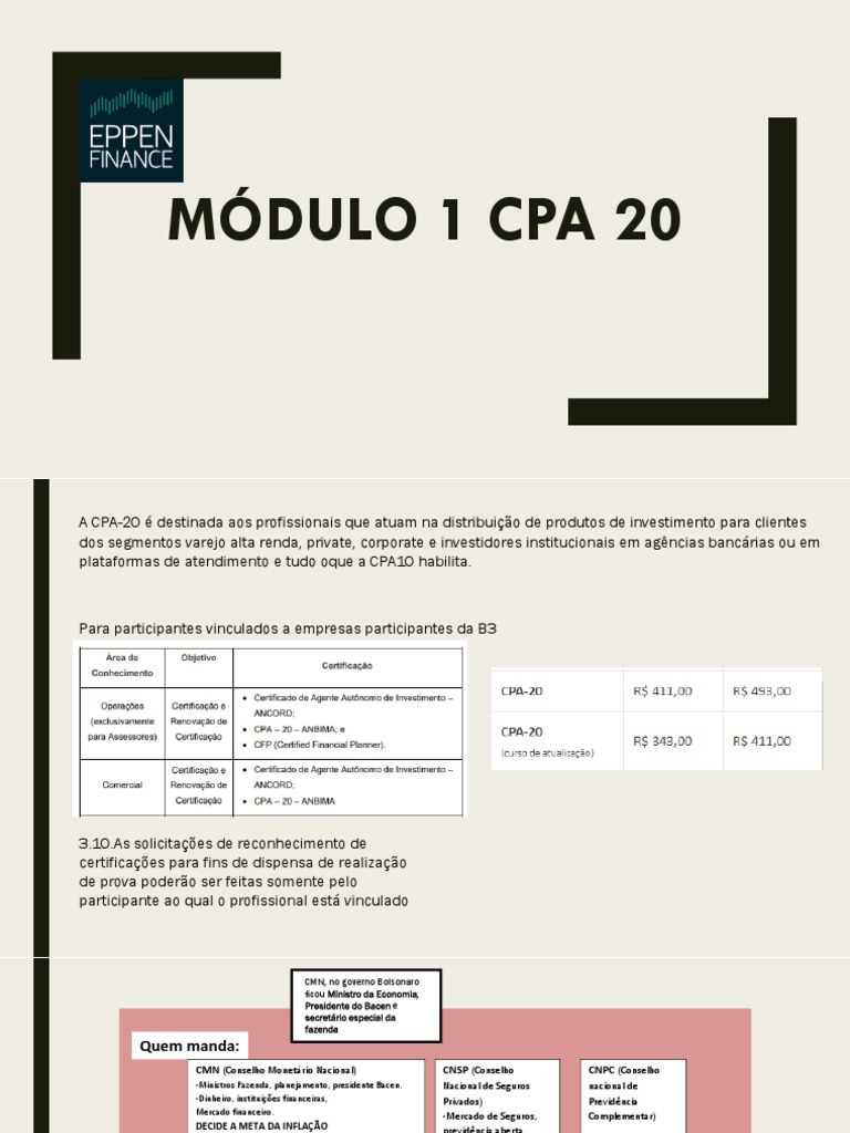 Módulo 1 Cpa 20 | PDF | Crédito | Finanças e Administração de Capital