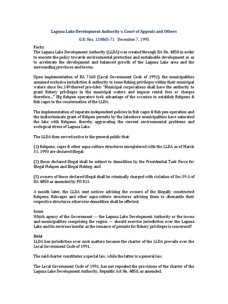 LLDA's Jurisdiction Over Fishing Permits | PDF | Jurisdiction ...
