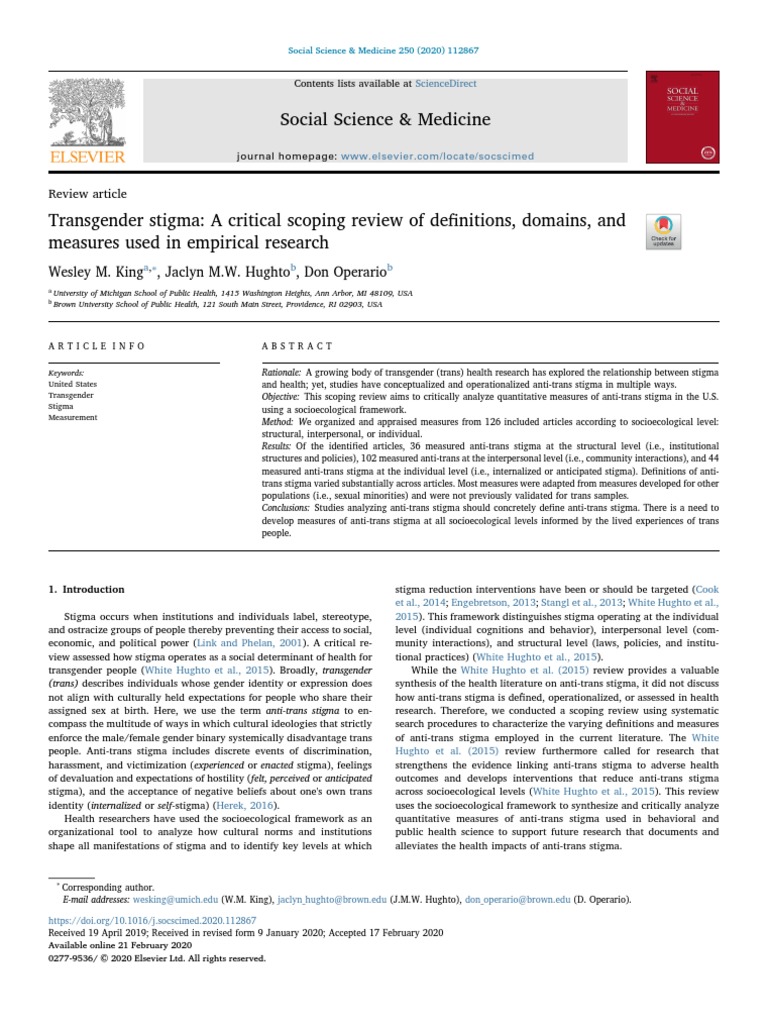 Social Science & Medicine: Review Article | PDF | Transgender ...