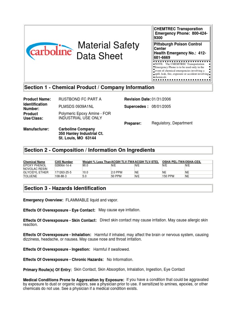 Rustbond FC Part A Safety Data Sheet | PDF | Firefighting | Personal ...