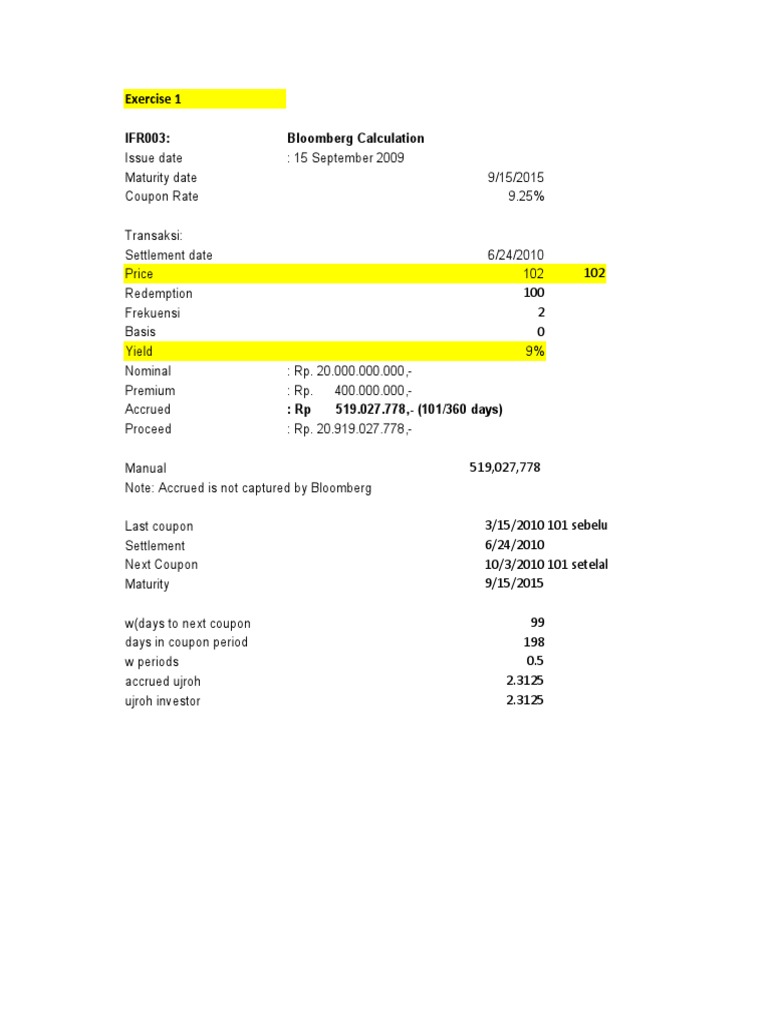 Bloomberg Bond Calculation Details | PDF | Bond Duration | Bond Market