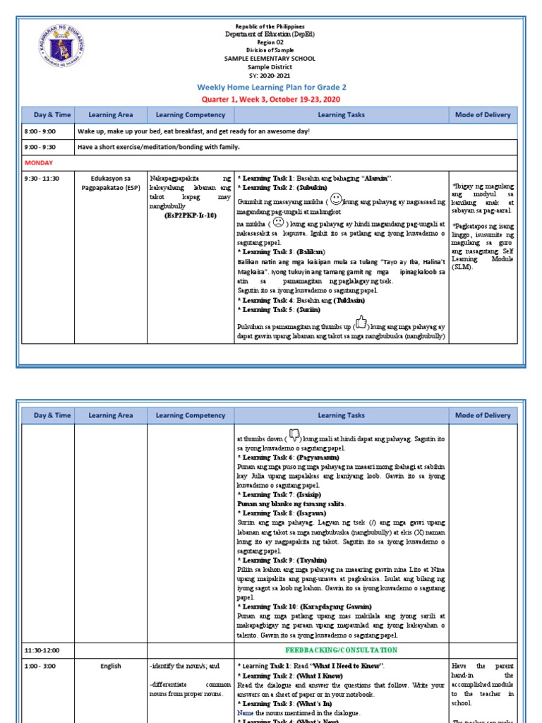 Grade 2 All Subjects WHLP Q1 W3 PDF
