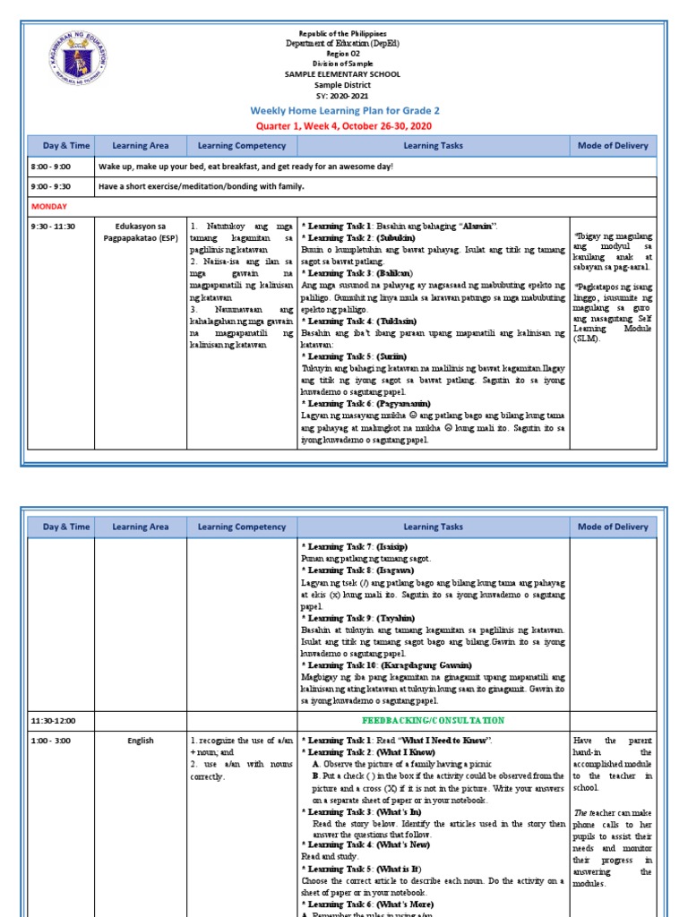 Grade 2 All Subjects WHLP Q1 W4 PDF