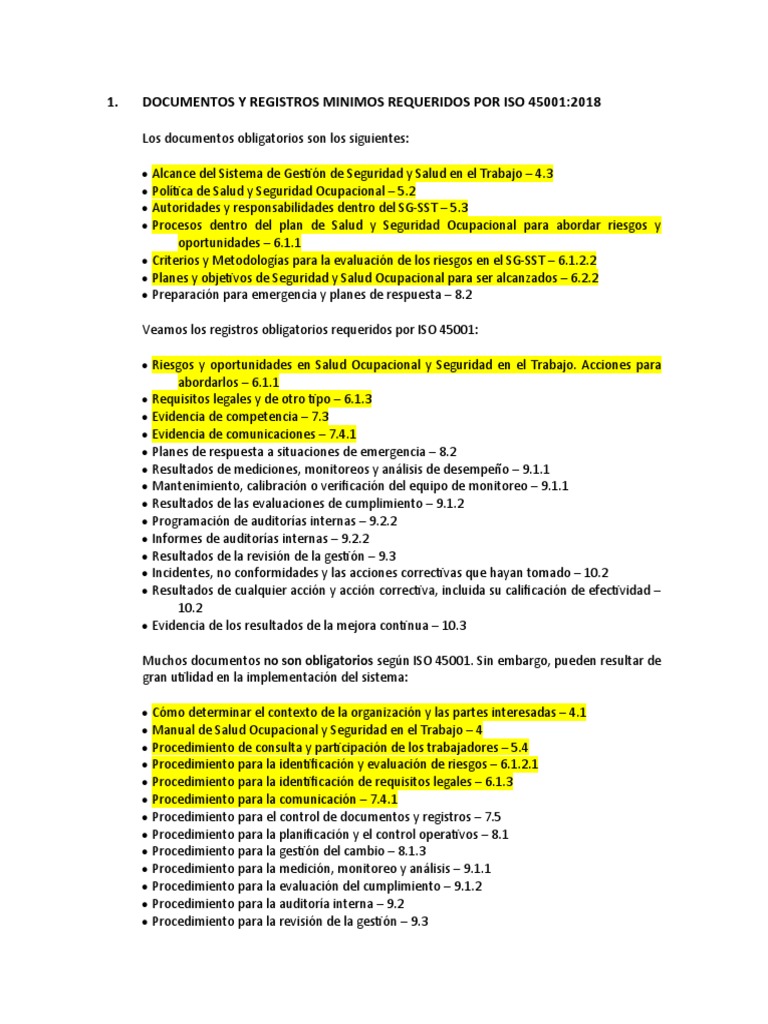Documentos y Registros ISO 45001 | PDF | Sistema de manejo de calidad ...