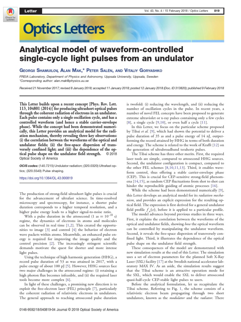 2018 Optics Letters PDF Ultrashort Pulse Laser