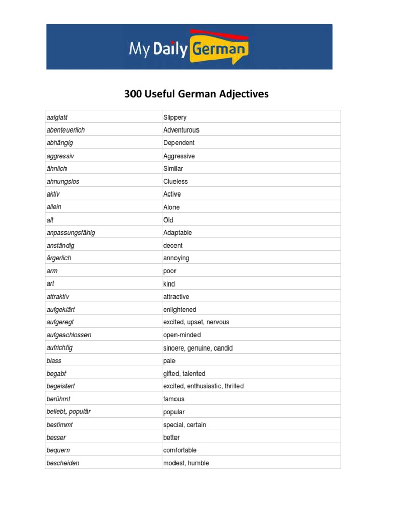 300 Useful German Adjectives | PDF