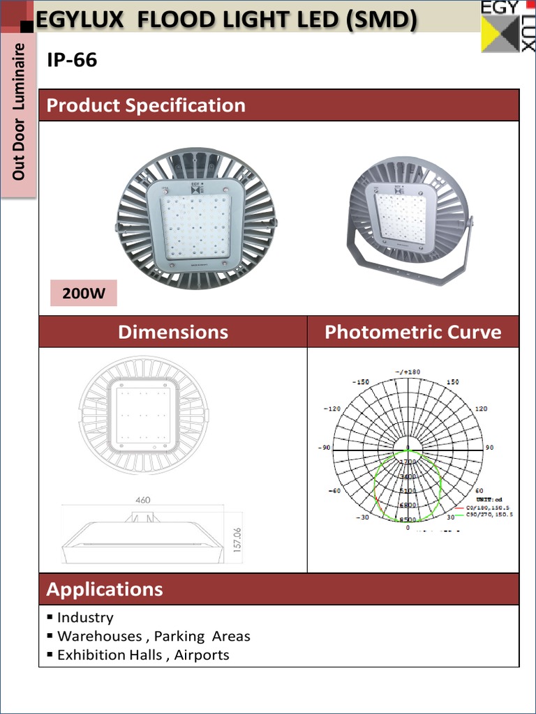 200W EGYLUX LED Flood Light Specs | PDF