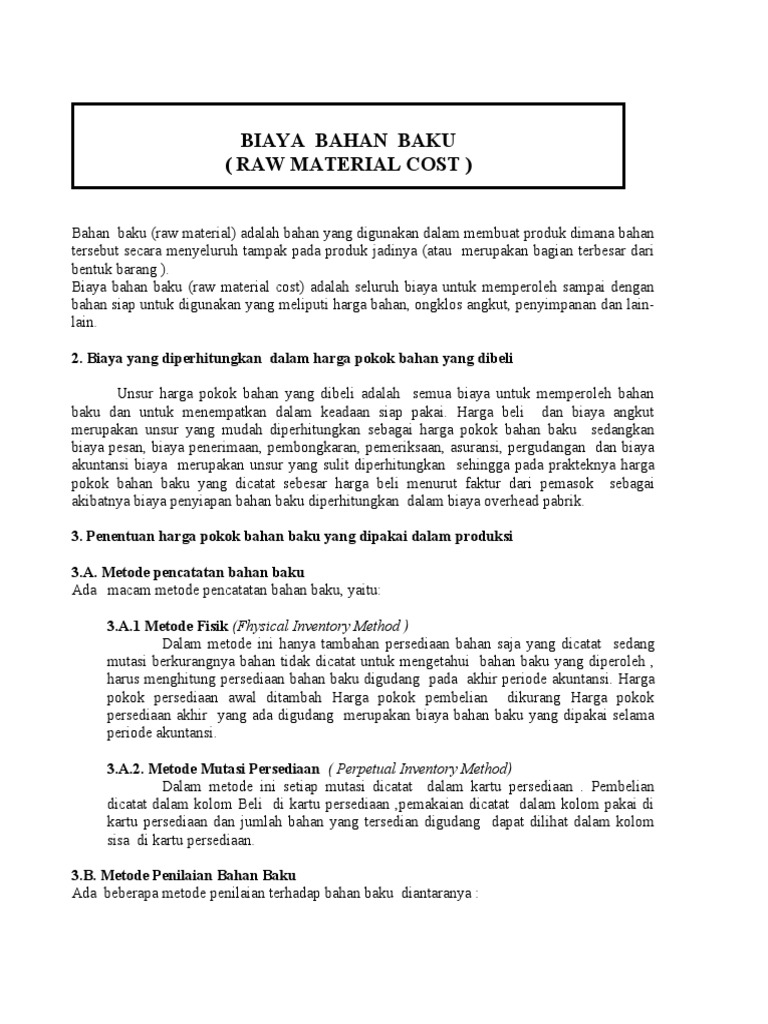 Biaya Bahan Baku Dan Biaya Tenaga Kerja Langsung