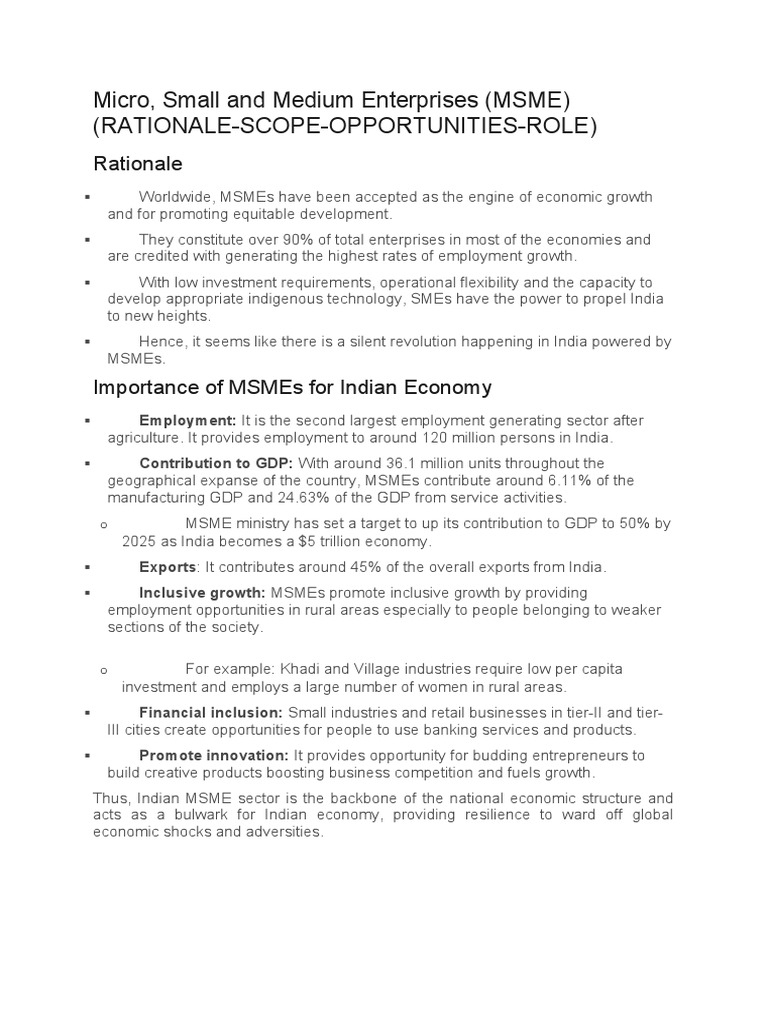 Role of MSMEs in India's Economy | PDF | Small And Medium Sized ...
