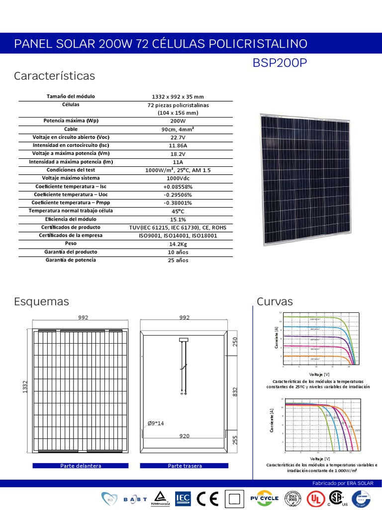 Panel Solar 200W 12V Policristalino Era Solar