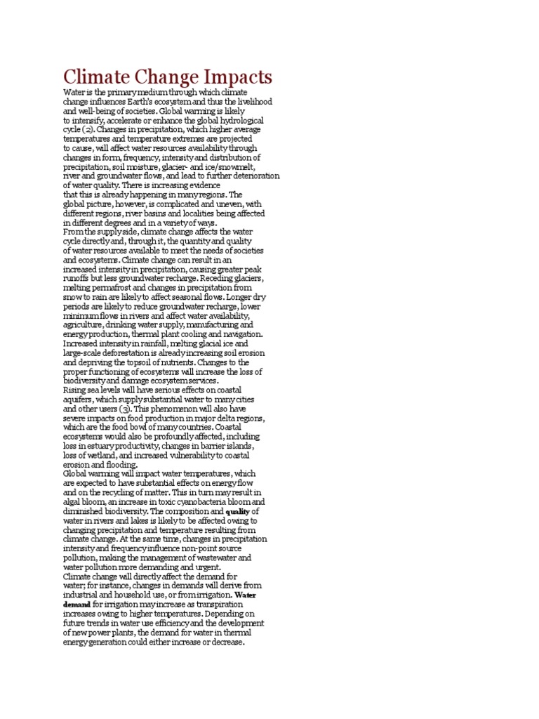 Climate Change Impacts | PDF | Water Resources | Global Warming