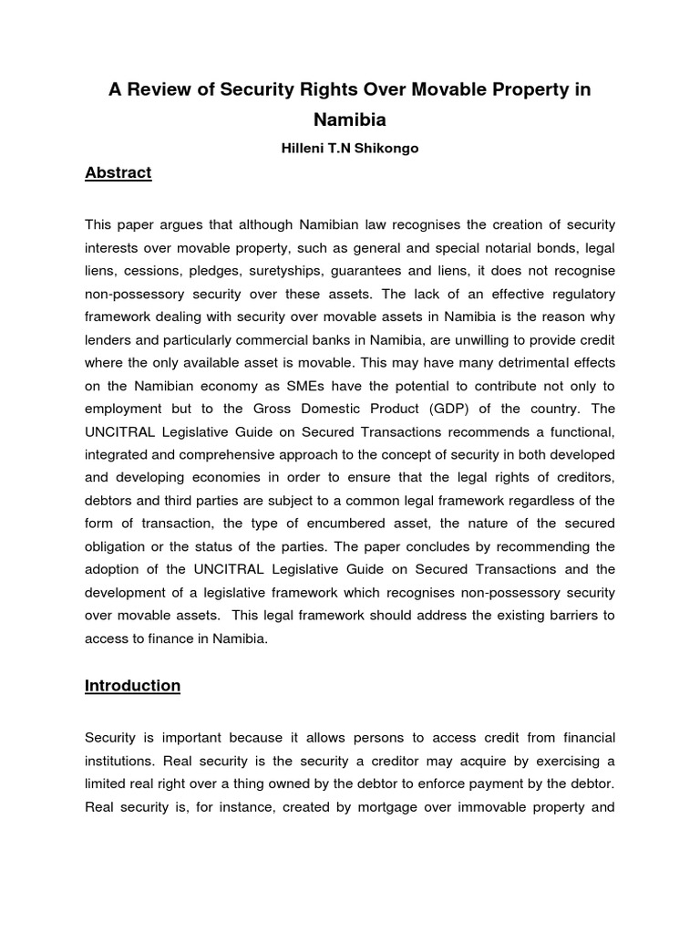 Reforming Security Rights in Namibia | PDF | Security Interest | Bankruptcy