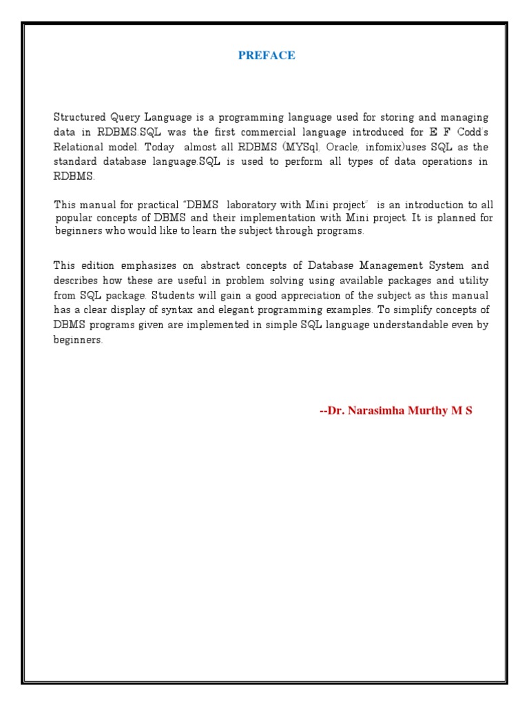 DBMS Lab Manual with Mini Projects | PDF | Databases | Relational Database