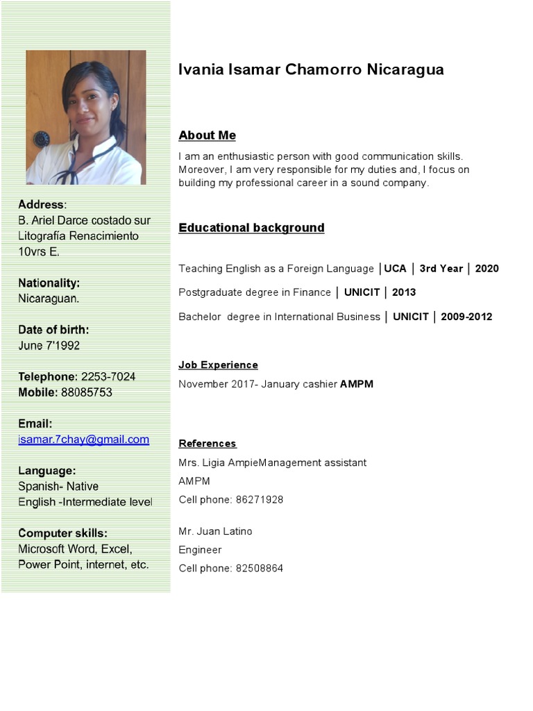 Ivania Chamorro: English Teacher & Finance Expert | PDF