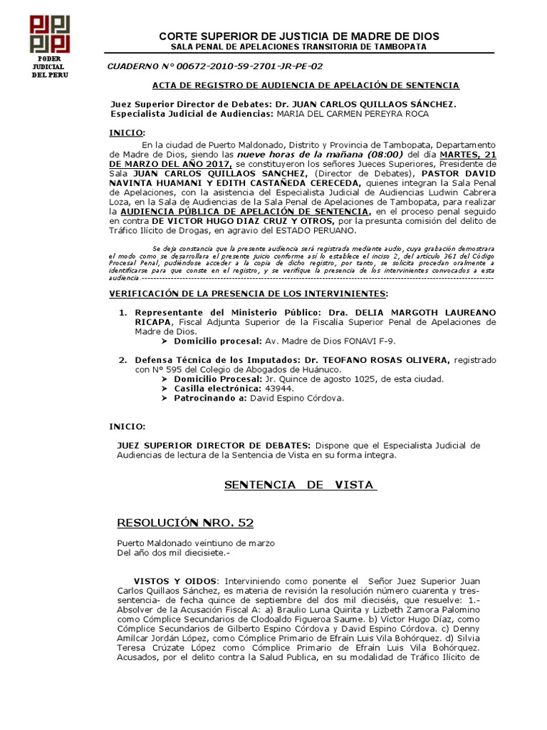 SENTENCIA DE VISTA - CONFIRMa | PDF | Evidencia (ley) | Sentencia (ley)