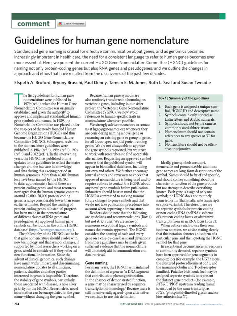Guidelines For Human Gene Nomenclature | PDF | Gene | Human Genome
