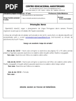 Língua Portuguesa - 6º ano - Semana de 12 de outubro a 16 de outubro de 2020.