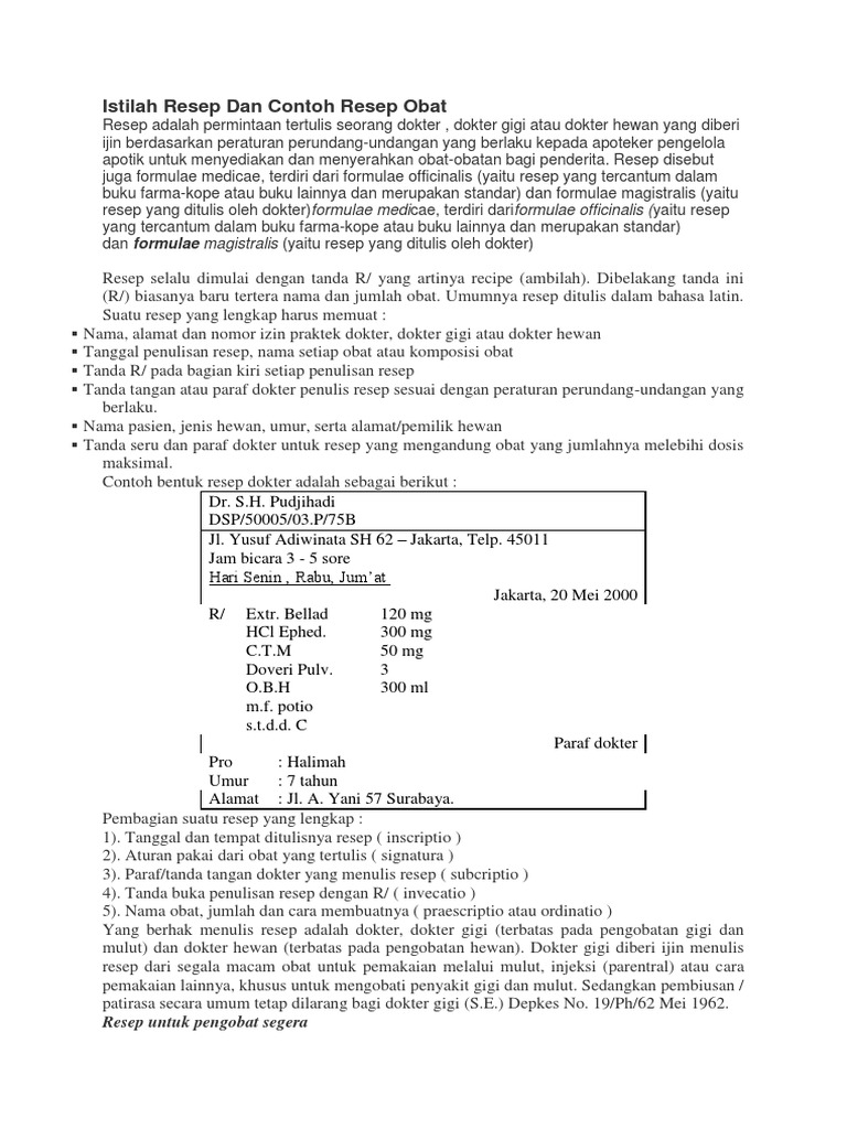 Istilah Resep Dan Contoh Resep Obat | PDF