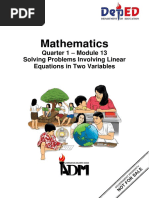 Mathematics: Quarter 1 - Module 13 Solving Problems Involving Linear Equations in Two Variables