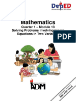 Mathematics: Quarter 1 - Module 13 Solving Problems Involving Linear Equations in Two Variables