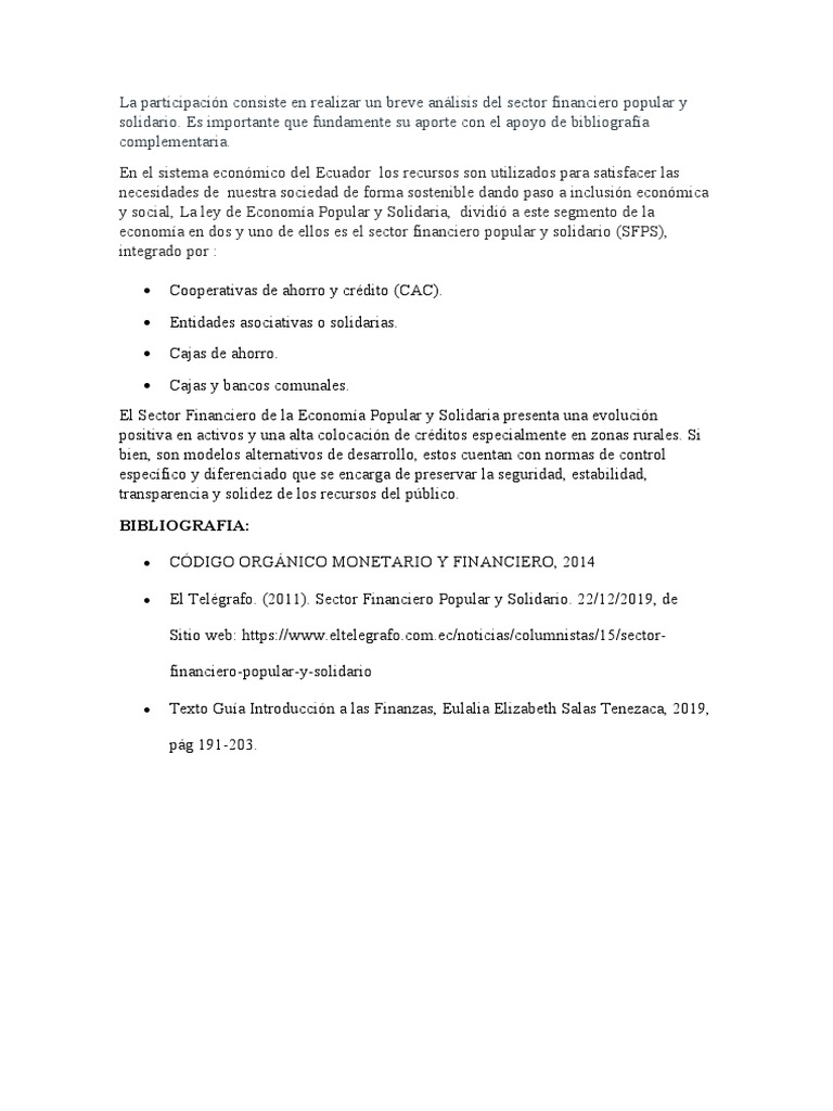 Sistema Financiero Popular y Solidario | PDF