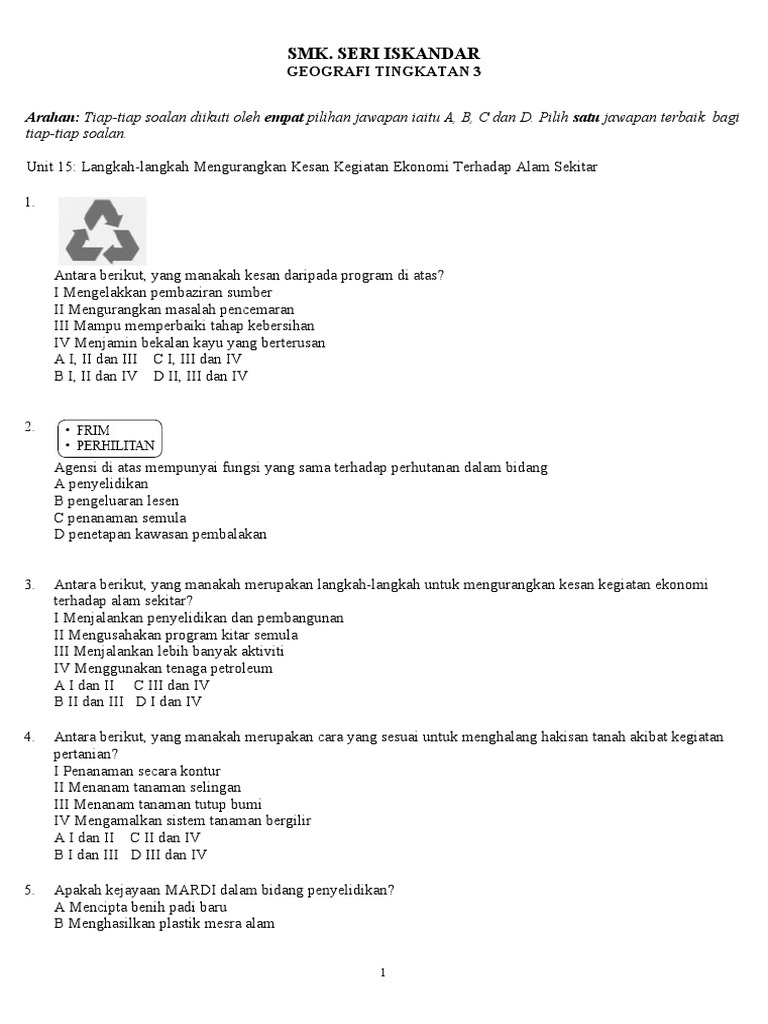Latihan Ting 3 Unit 15 Langkah Mengatasi Masalah Kegiatan Ekonomi Pdf