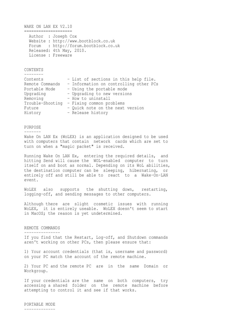 Wake On LAN Ex Overview and Features | PDF | Ibm Pc Compatibles ...