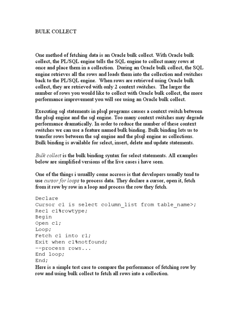 Bulk Collect PDF Pl/Sql Software Engineering