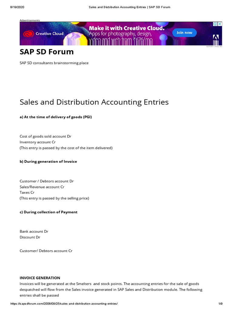 SAP SD Accounting Entries Overview | PDF | Invoice | Debits And Credits
