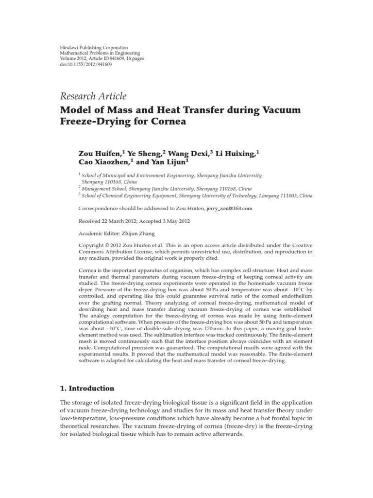 Model of Mass and Heat Transfer During Vacuum Free | PDF | Freeze ...