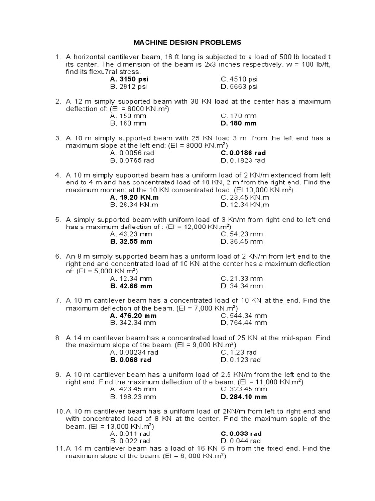 Machine Design Problem Set | PDF | Strength Of Materials | Gear