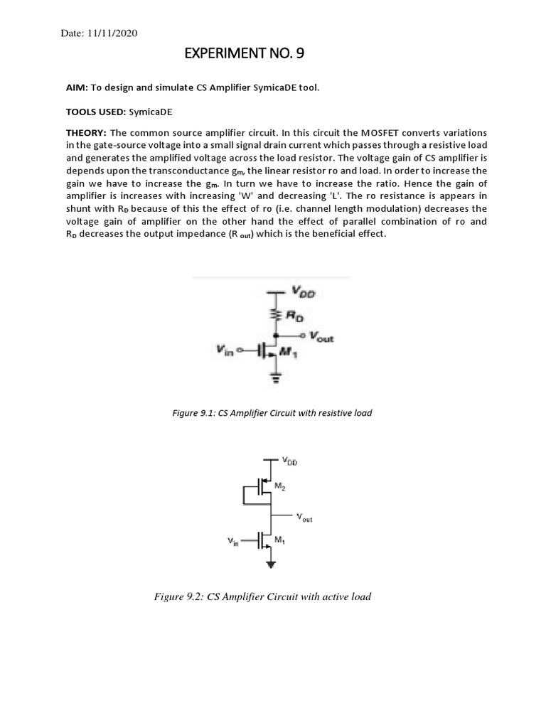 Experiment No. 9: Aim: To Design and Simulate Cs Amplifier Symicade ...