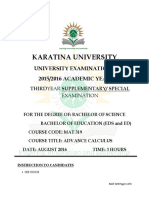 Karatina University 2015/2016 Exams - MAT 319 Advanced Calculus