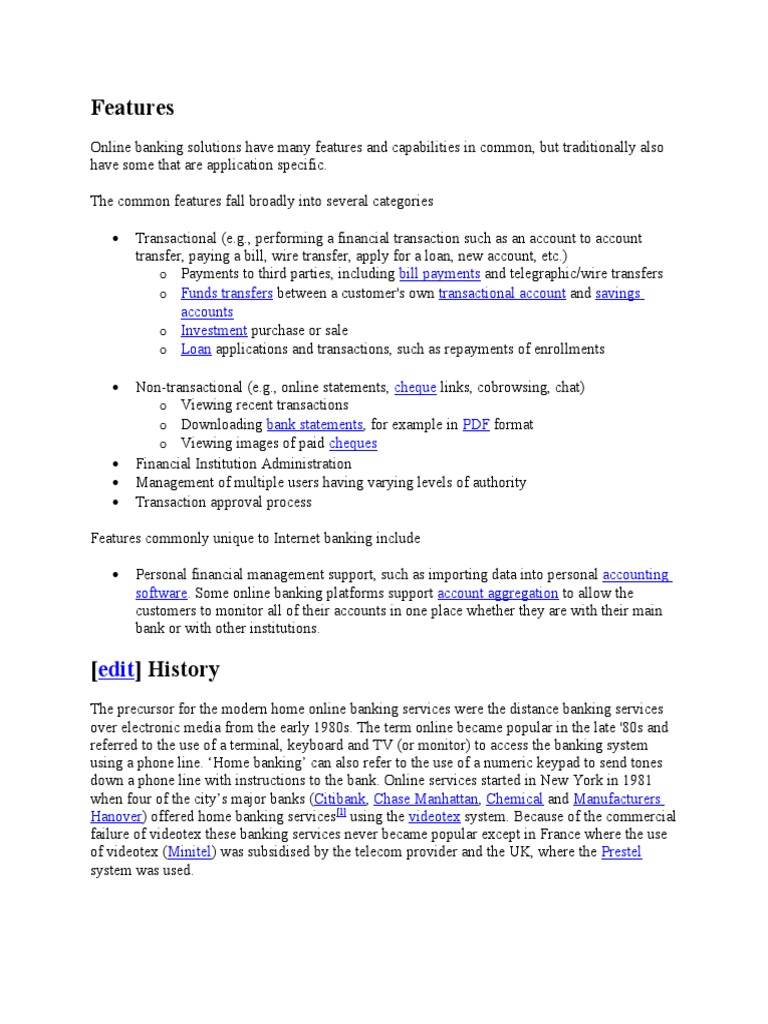 ONLINE BANKING FEATURES intelligence overview
