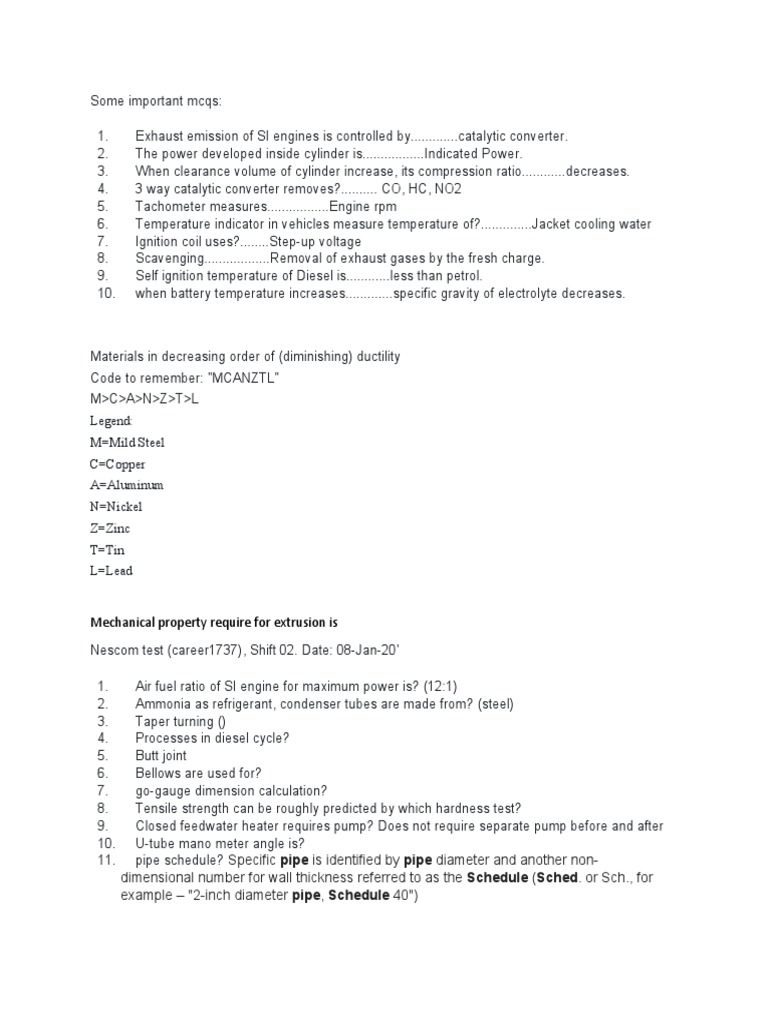 Mechanical Engineering MCQs | PDF | Gear | Diesel Engine