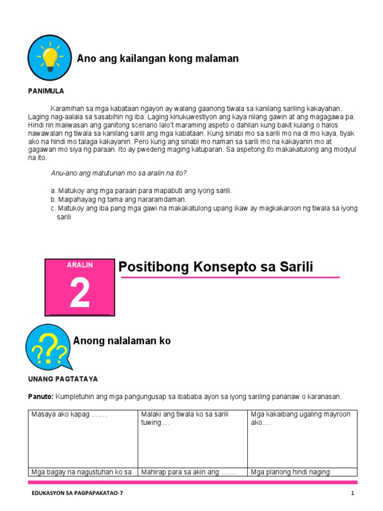 ESP 7 Module 1 Lesson 2 | PDF