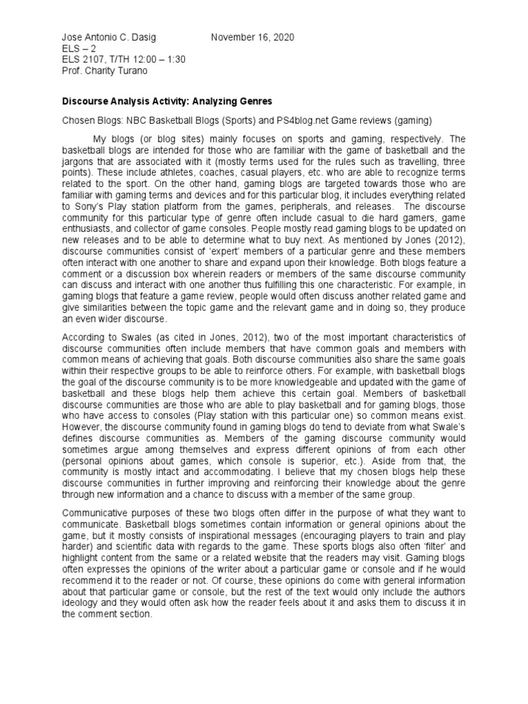 Discourse Analysis Activity 3 | PDF | Blog | Discourse