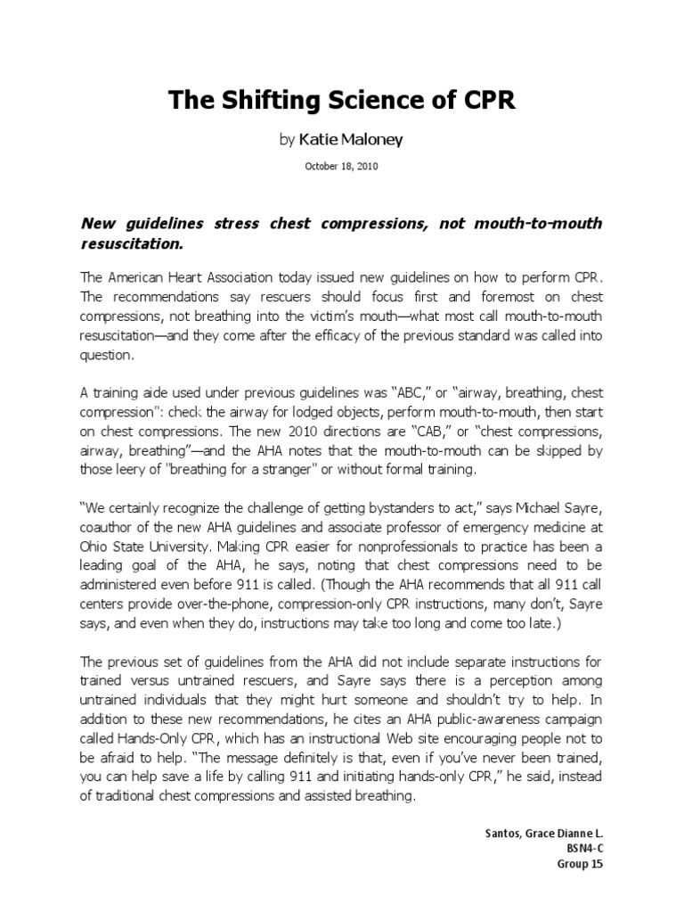 New CPR Guidelines: Focus on Compressions | PDF | Cardiopulmonary ...