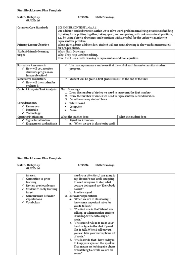 First Block Lesson Plan Template | PDF | Lesson Plan | Applied Psychology