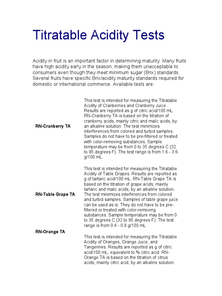 Titratable Acidity Tests: RN-Table Grape TA | PDF | Titration | Chemistry