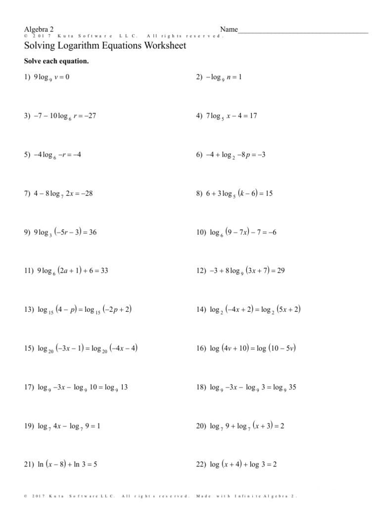 Worksheet-4-Logs (Equations) (With WS) | PDF | Logarithm | Combinatorics