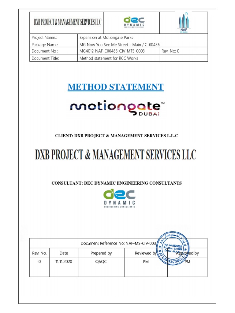 Method Statement For RCC Works | PDF | Personal Protective Equipment ...