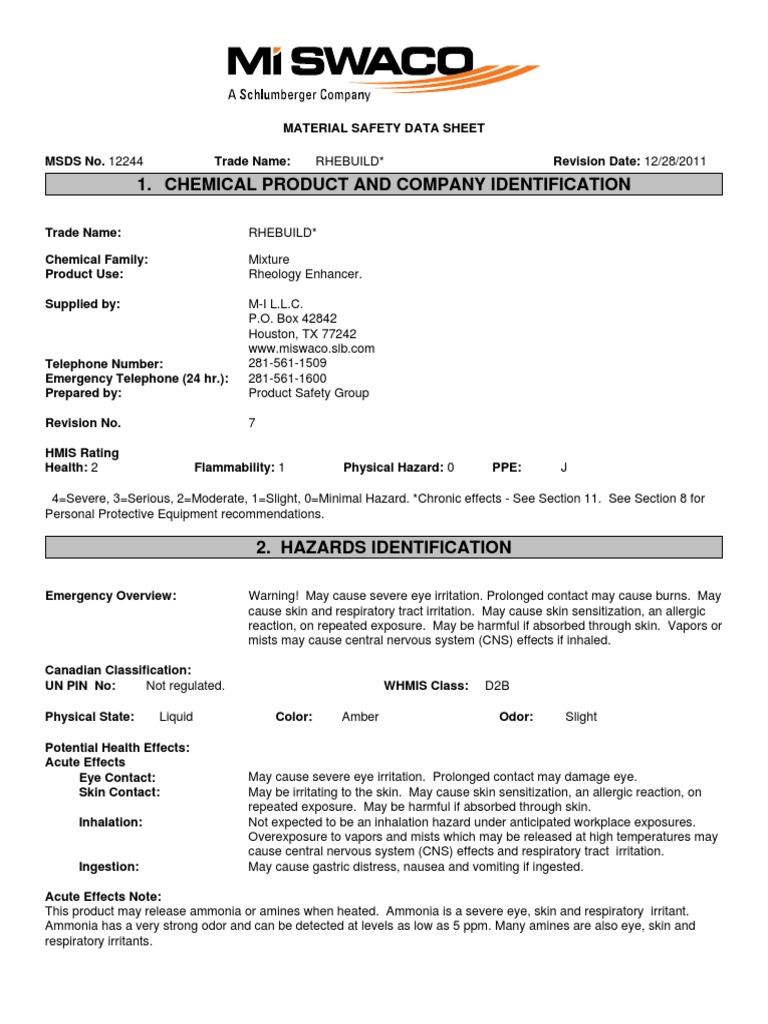 MSDS Rhebuild | PDF | Resource Conservation And Recovery Act | Personal ...