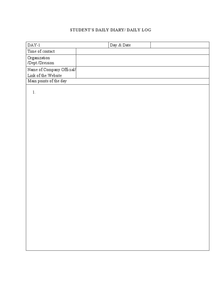 Daily Student Diary Template | PDF